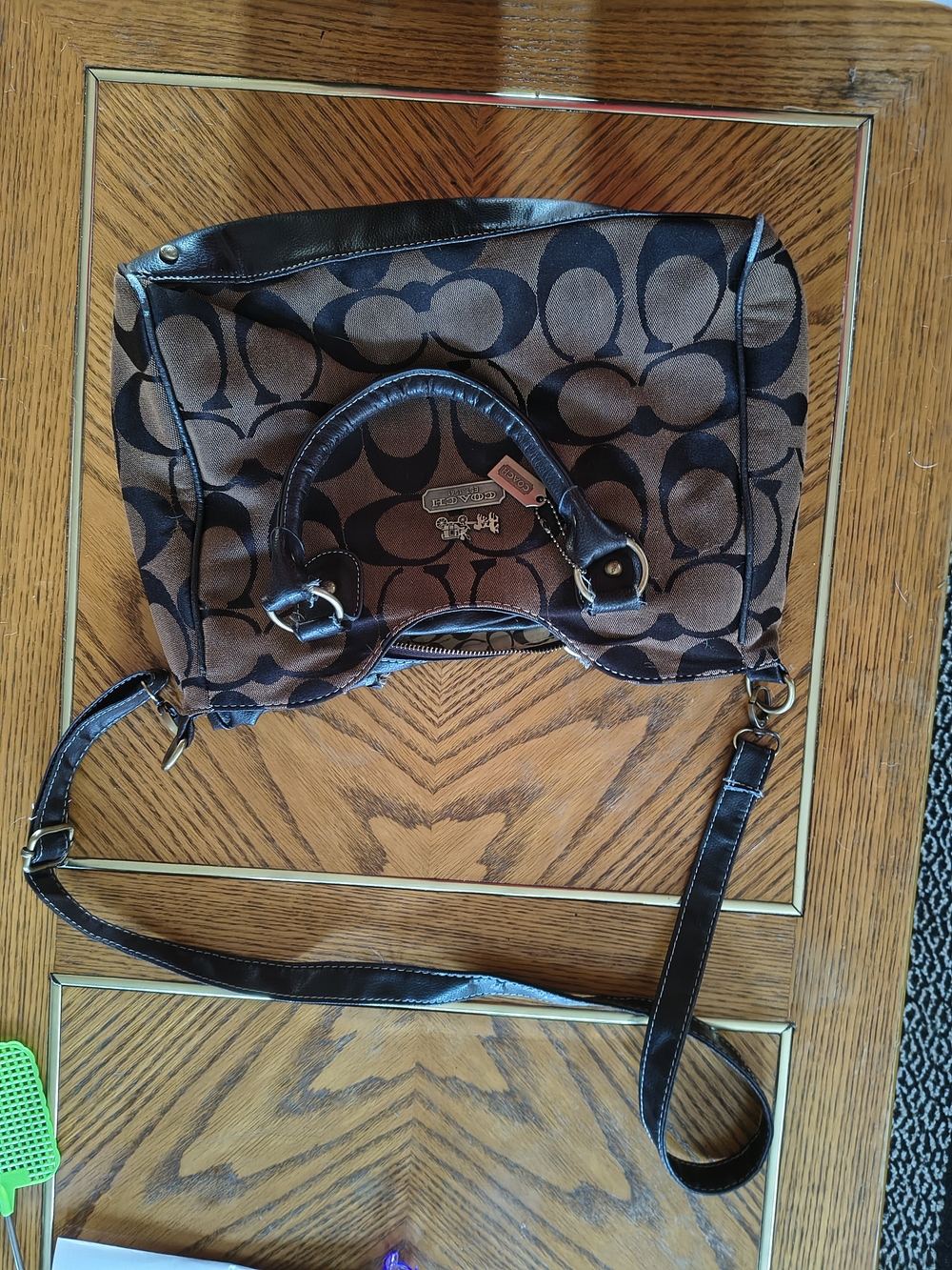 Coach Brown Signature Canvas Satchel with Convertible Strap